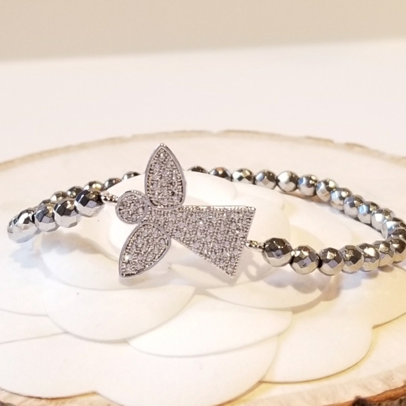 NEW Pave CZ Angel Hematite Stretch Bracelet - Picture 5 of 5